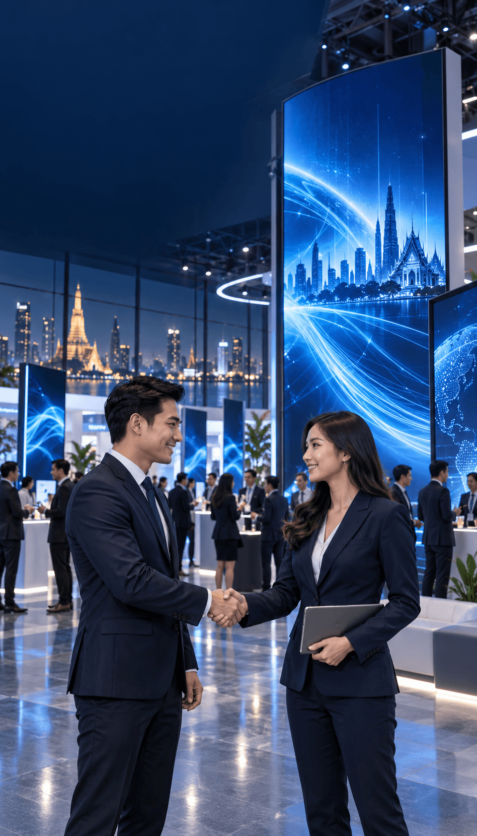 A Thunder event with people shaking hands in front of display screens